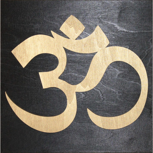 OM Symbol - mit Hintergrund aus Holz